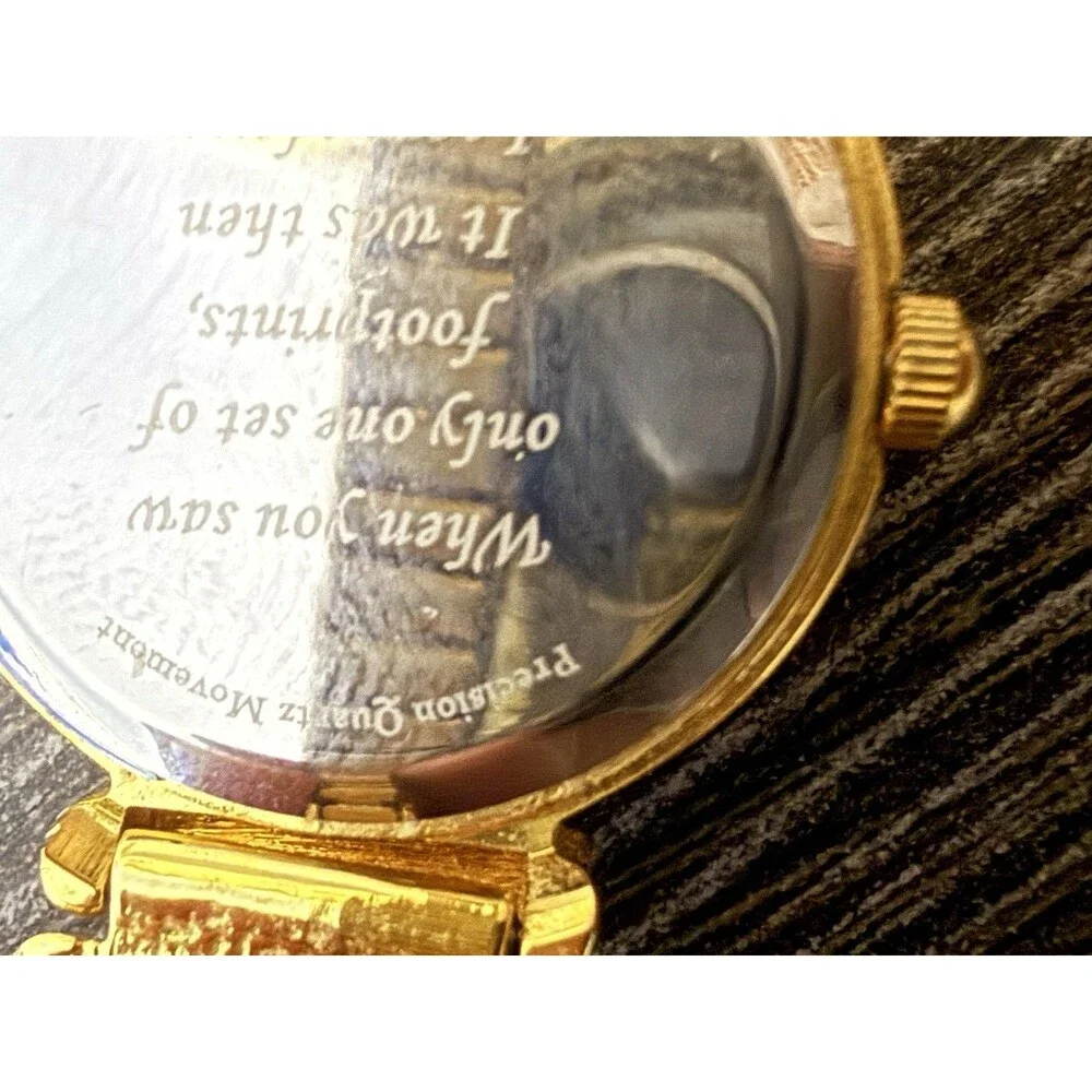 Mother Of Pearl Womens Gold Tone Cross Watch Stretch Christian Band New Battery